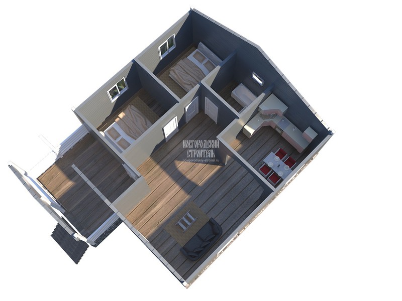 Одноэтажный дом из бруса 8х8 - визуальный план
