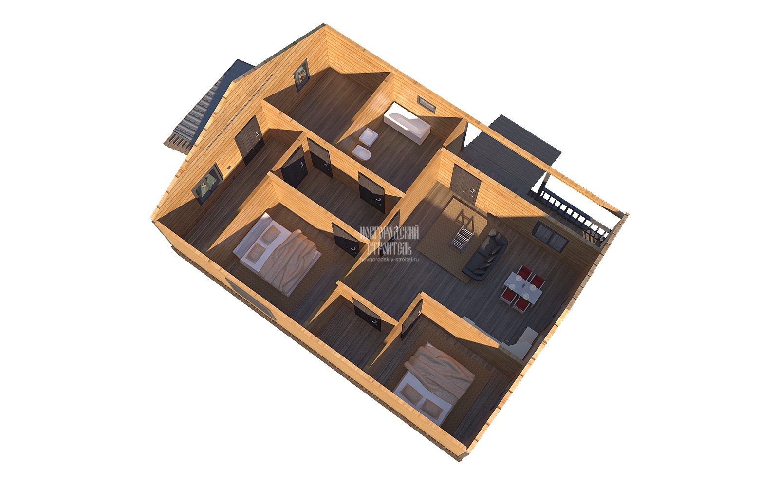 Одноэтажный каркасный дом 9х12 с котельной - визуальный план