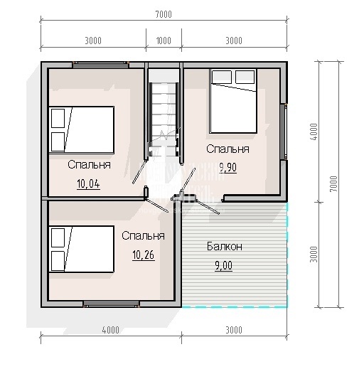 Проект двухэтажного каркасного дома 7х7 - планировка