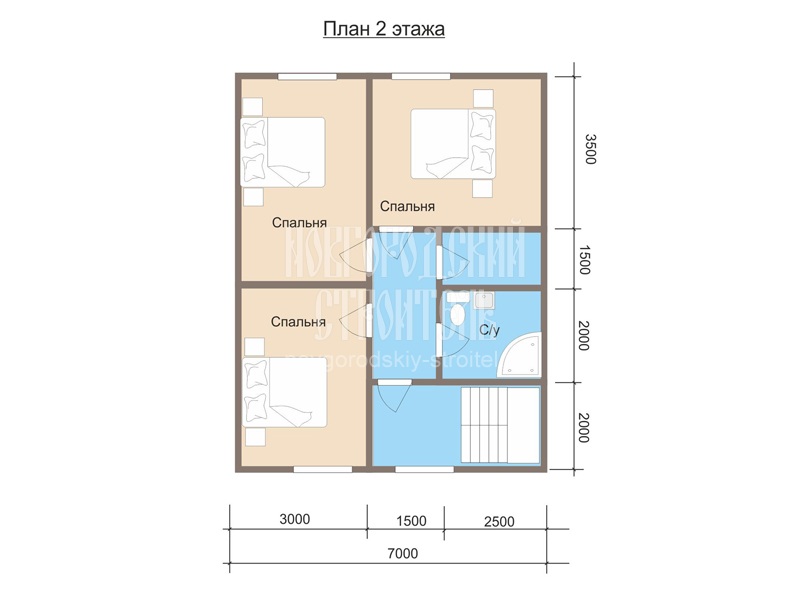 Проект каркасного дома 7х9 в 1.5 этажа - планировка