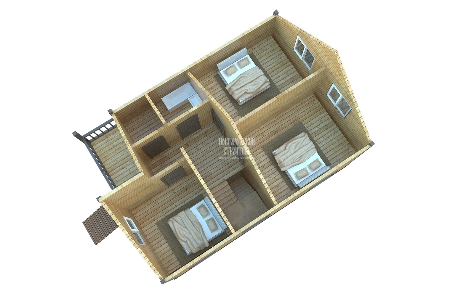 Проект каркасного дома 10х7 с балконом и террасой - визуальный план
