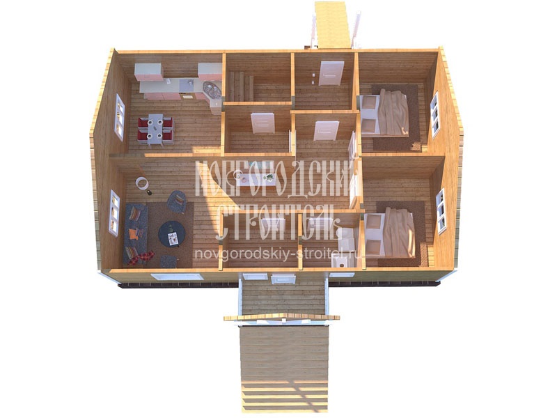 Проект одноэтажного каркасного дома-бани 12х8 - визуальный план