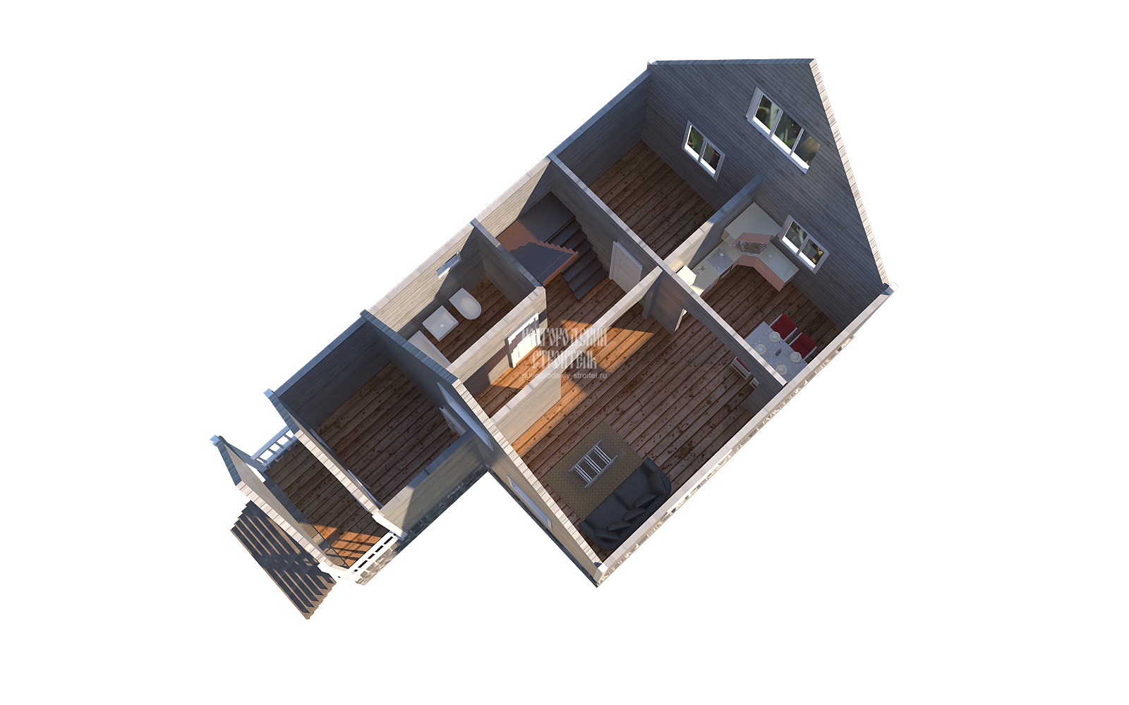 Каркасный дом 6х10.5 с мансардой - визуальный план