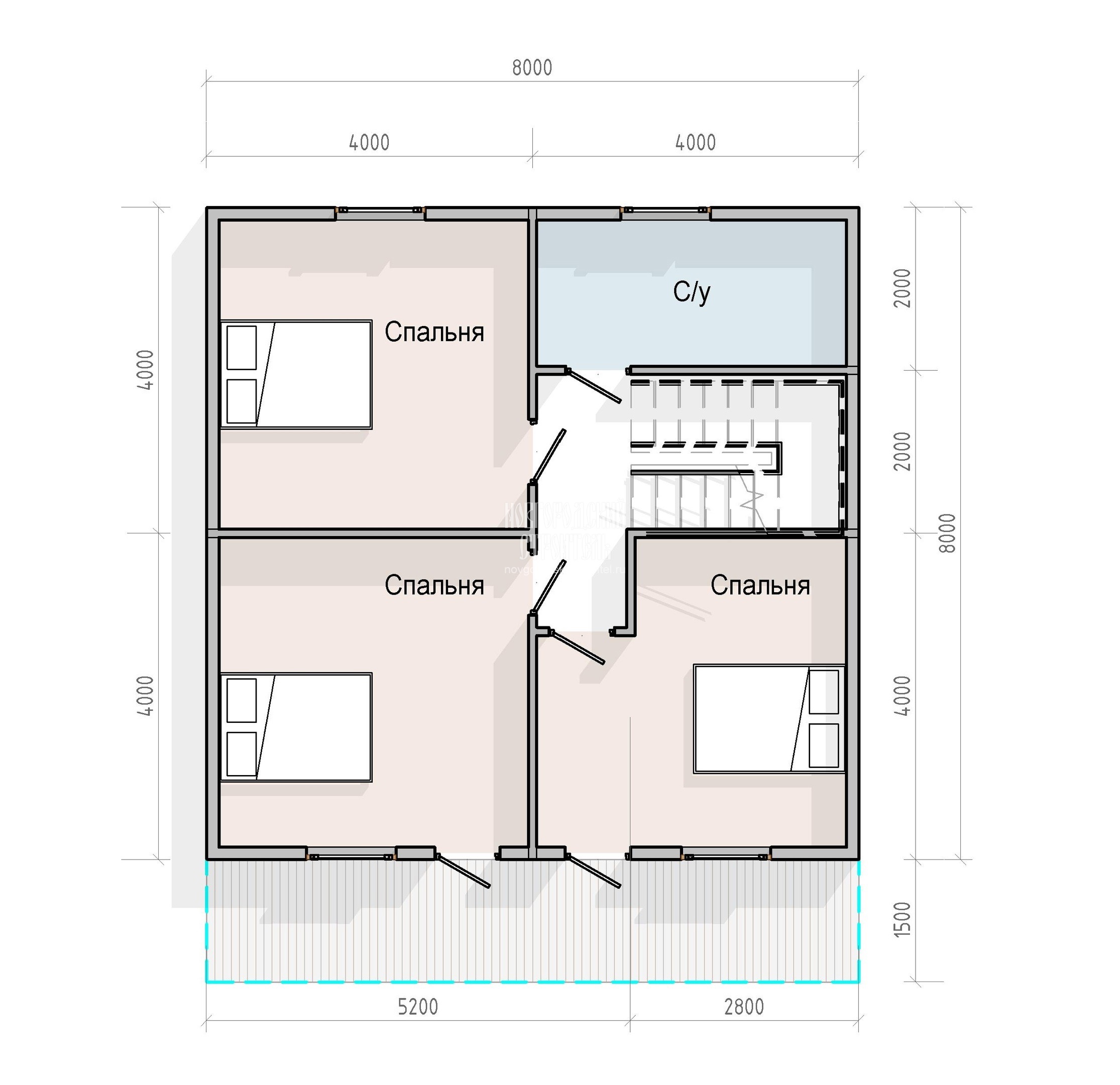 Проект полутораэтажного каркасного дома 8х9.5 с двумя санузлами и котельной - планировка