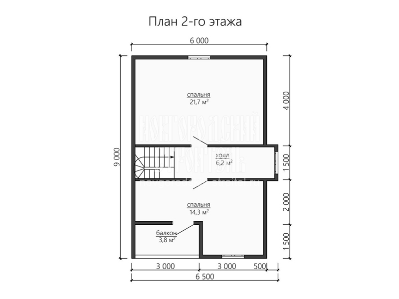 Планировка 2 этажа каркасного дома с мансардой 9 на 7 м